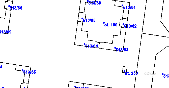 Parcela st. 513/64 v KÚ Kozinec, Katastrální mapa