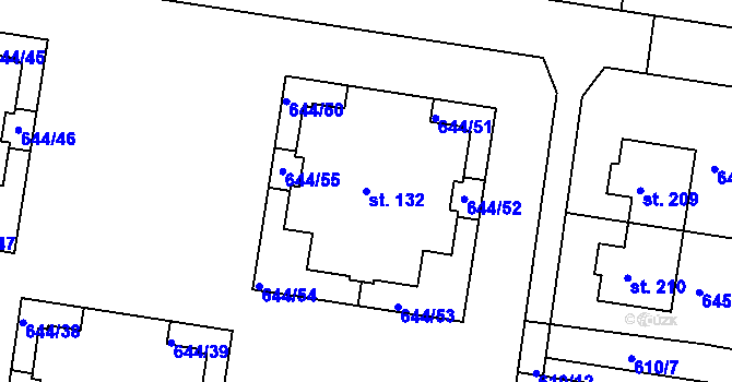 Parcela st. 132 v KÚ Kozinec, Katastrální mapa