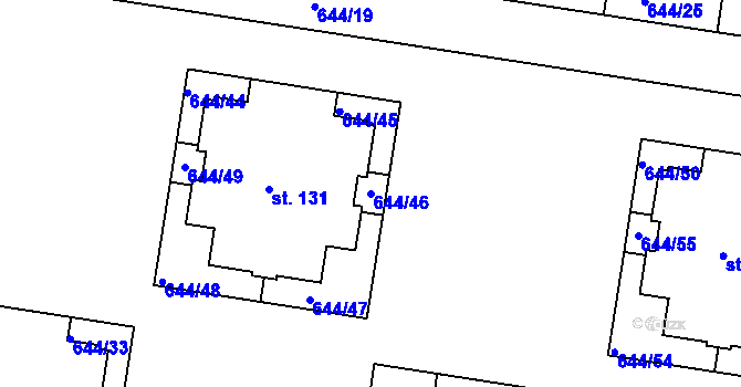 Parcela st. 644/46 v KÚ Kozinec, Katastrální mapa