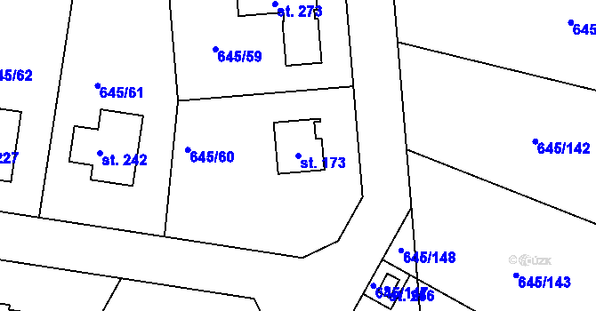 Parcela st. 173 v KÚ Kozinec, Katastrální mapa