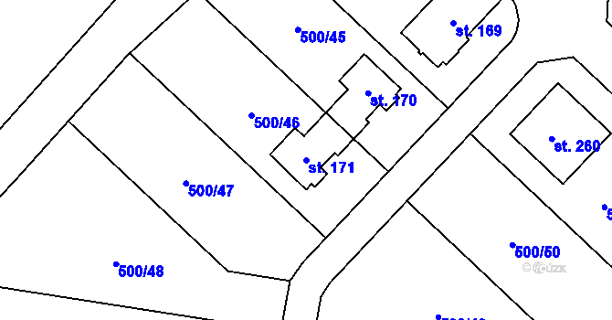 Parcela st. 171 v KÚ Kozinec, Katastrální mapa
