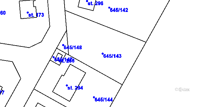 Parcela st. 645/143 v KÚ Kozinec, Katastrální mapa