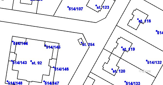 Parcela st. 254 v KÚ Kozinec, Katastrální mapa