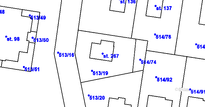 Parcela st. 267 v KÚ Kozinec, Katastrální mapa