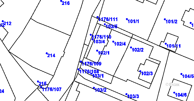 Parcela st. 102/1 v KÚ Holubov, Katastrální mapa
