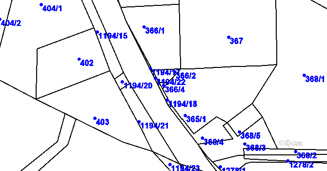 Parcela st. 366/4 v KÚ Holubov, Katastrální mapa