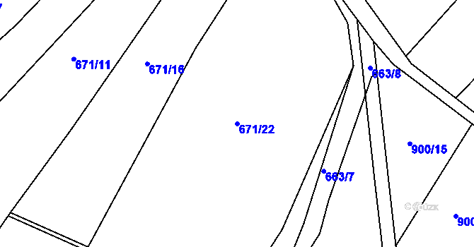 Parcela st. 671/22 v KÚ Holubov, Katastrální mapa