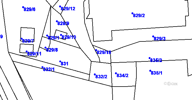Parcela st. 829/18 v KÚ Holubov, Katastrální mapa