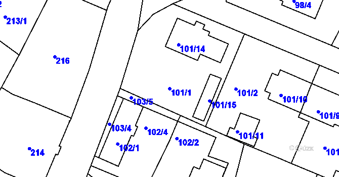 Parcela st. 101/1 v KÚ Holubov, Katastrální mapa