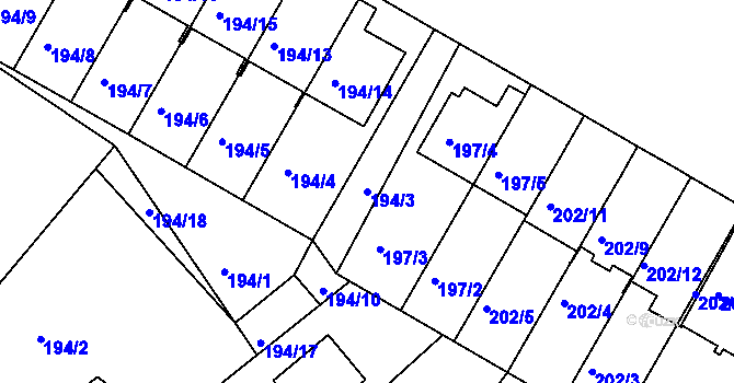 Parcela st. 194/3 v KÚ Holubov, Katastrální mapa