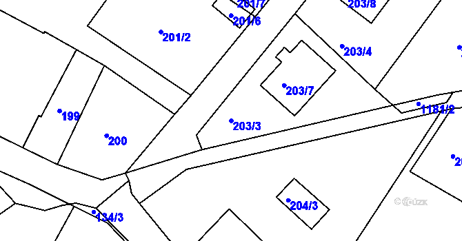 Parcela st. 203/3 v KÚ Holubov, Katastrální mapa