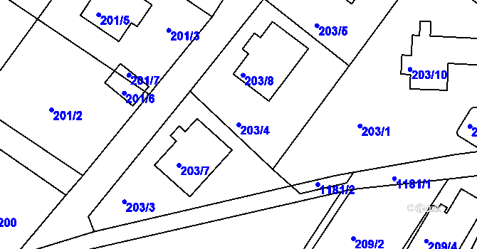 Parcela st. 203/4 v KÚ Holubov, Katastrální mapa