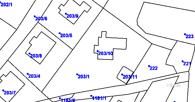 Parcela st. 203/10 v KÚ Holubov, Katastrální mapa