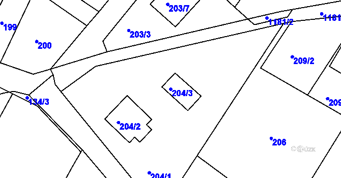 Parcela st. 204/3 v KÚ Holubov, Katastrální mapa