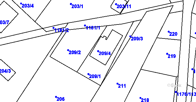 Parcela st. 209/4 v KÚ Holubov, Katastrální mapa
