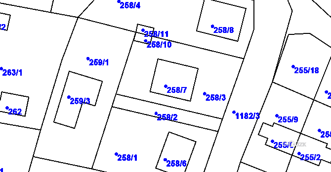 Parcela st. 258/7 v KÚ Holubov, Katastrální mapa