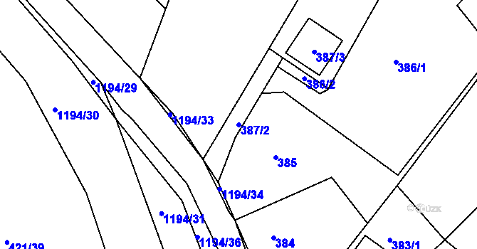 Parcela st. 387/2 v KÚ Holubov, Katastrální mapa