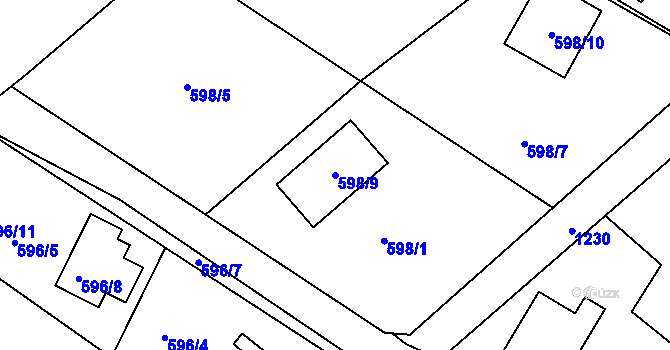 Parcela st. 598/9 v KÚ Holubov, Katastrální mapa