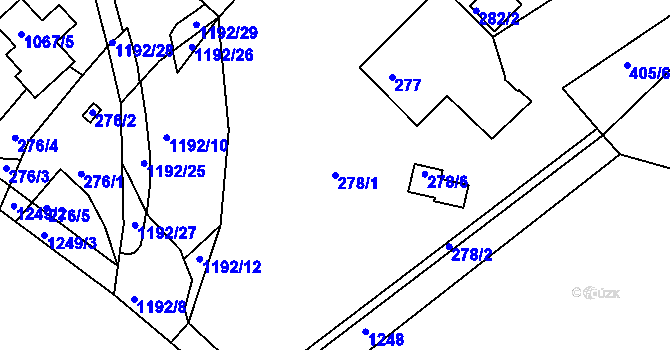 Parcela st. 278/1 v KÚ Holubov, Katastrální mapa
