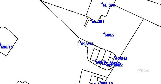 Parcela st. 698/13 v KÚ Třísov, Katastrální mapa