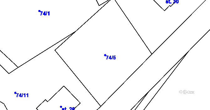 Parcela st. 74/5 v KÚ Holušice, Katastrální mapa