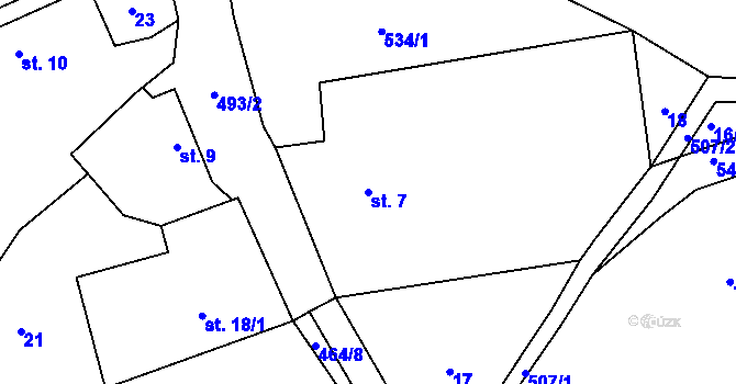 Parcela st. 7 v KÚ Lísky u Holušic, Katastrální mapa
