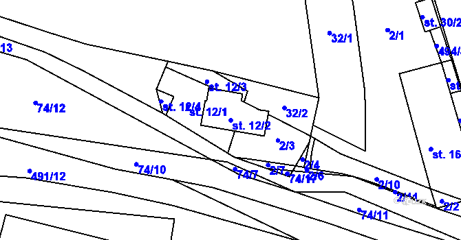 Parcela st. 12/2 v KÚ Lísky u Holušic, Katastrální mapa