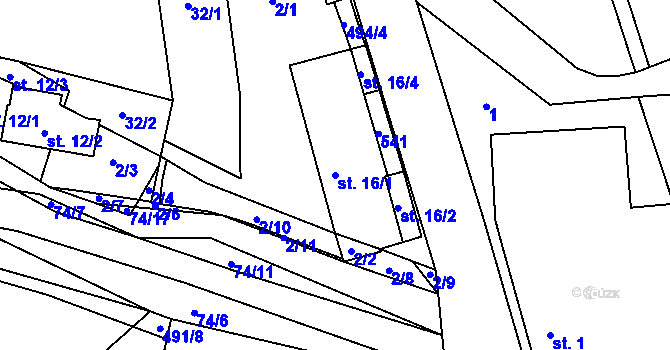 Parcela st. 16/1 v KÚ Lísky u Holušic, Katastrální mapa