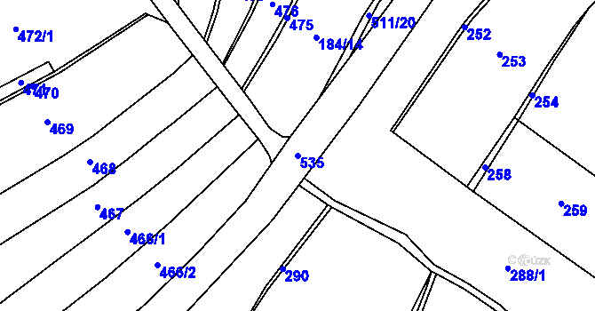 Parcela st. 535 v KÚ Lísky u Holušic, Katastrální mapa