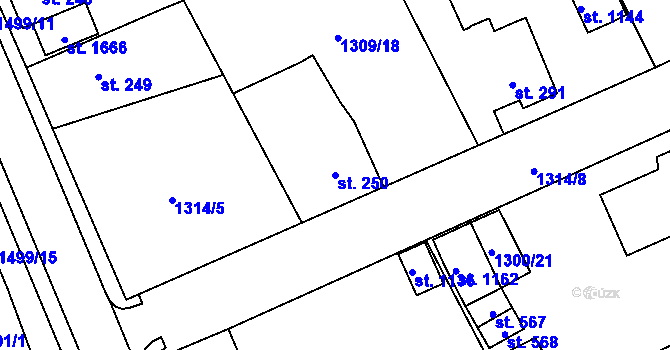 Parcela st. 250 v KÚ Holýšov, Katastrální mapa