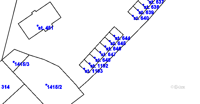 Parcela st. 647 v KÚ Holýšov, Katastrální mapa