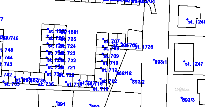 Parcela st. 709 v KÚ Holýšov, Katastrální mapa