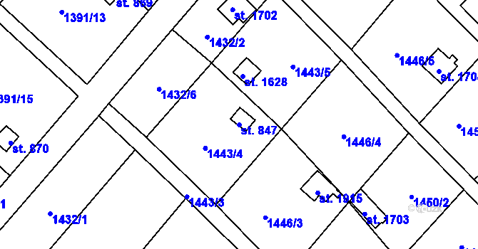 Parcela st. 847 v KÚ Holýšov, Katastrální mapa