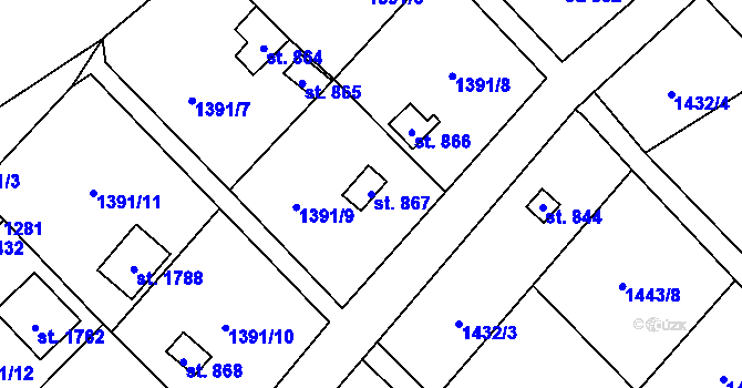 Parcela st. 867 v KÚ Holýšov, Katastrální mapa