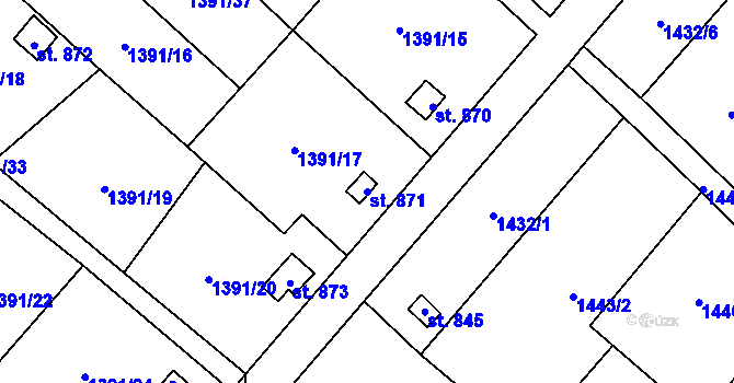 Parcela st. 871 v KÚ Holýšov, Katastrální mapa