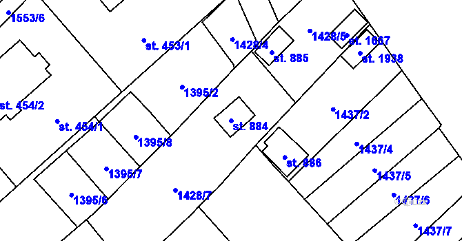 Parcela st. 884 v KÚ Holýšov, Katastrální mapa