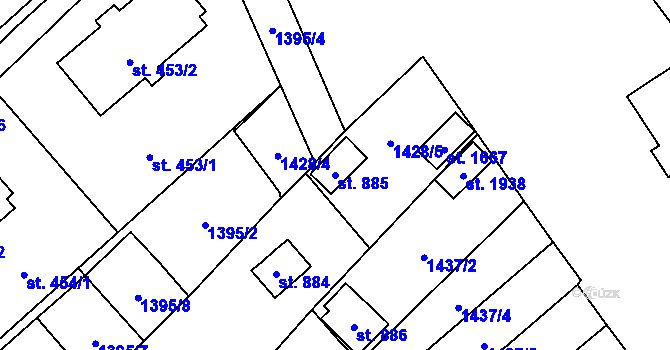 Parcela st. 885 v KÚ Holýšov, Katastrální mapa