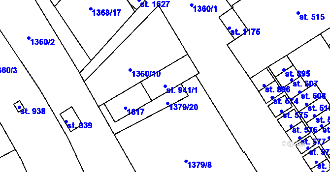 Parcela st. 941/1 v KÚ Holýšov, Katastrální mapa