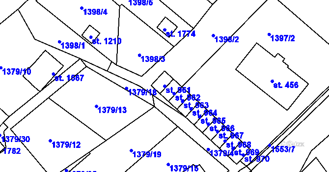 Parcela st. 961 v KÚ Holýšov, Katastrální mapa