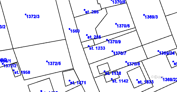 Parcela st. 1233 v KÚ Holýšov, Katastrální mapa