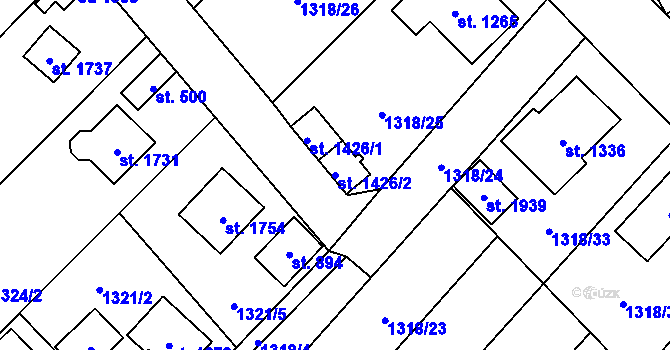 Parcela st. 1426/2 v KÚ Holýšov, Katastrální mapa
