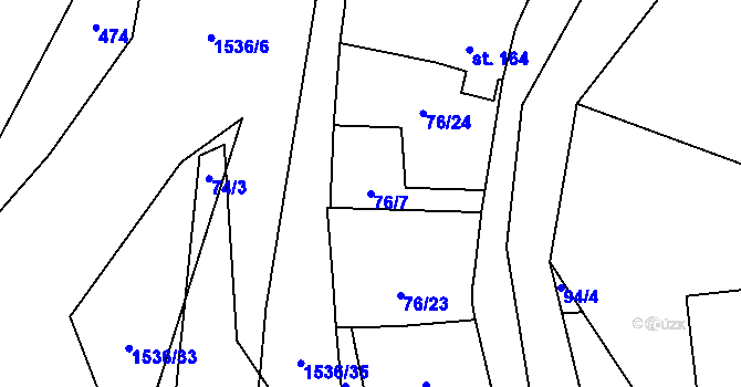 Parcela st. 76/7 v KÚ Holýšov, Katastrální mapa