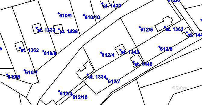 Parcela st. 612/4 v KÚ Holýšov, Katastrální mapa