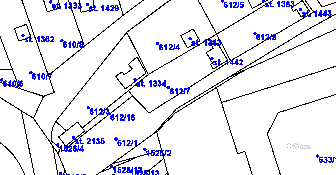 Parcela st. 612/7 v KÚ Holýšov, Katastrální mapa