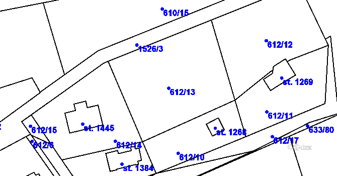 Parcela st. 612/13 v KÚ Holýšov, Katastrální mapa
