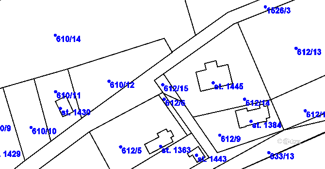 Parcela st. 612/15 v KÚ Holýšov, Katastrální mapa