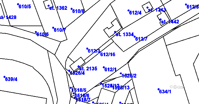 Parcela st. 612/16 v KÚ Holýšov, Katastrální mapa