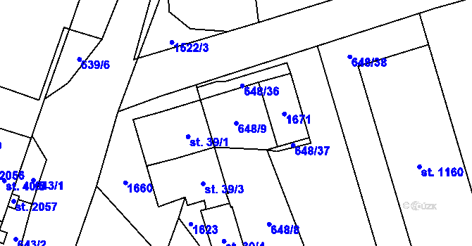 Parcela st. 648/9 v KÚ Holýšov, Katastrální mapa