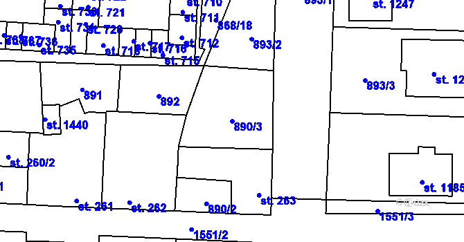 Parcela st. 890/3 v KÚ Holýšov, Katastrální mapa