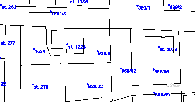Parcela st. 928/8 v KÚ Holýšov, Katastrální mapa